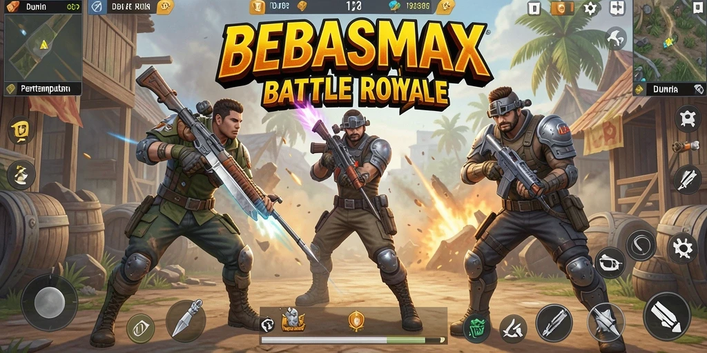 Tampilan gameplay BEBASMAX menunjukkan pertempuran yang mendebarkan di arena Battle Royale.