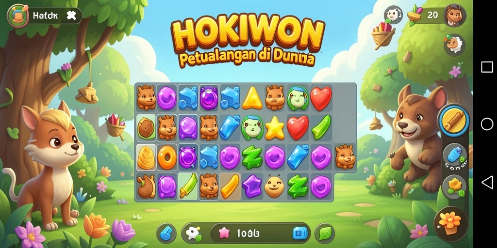 Tampilan gameplay seru dari HOKIWON di level yang penuh warna.