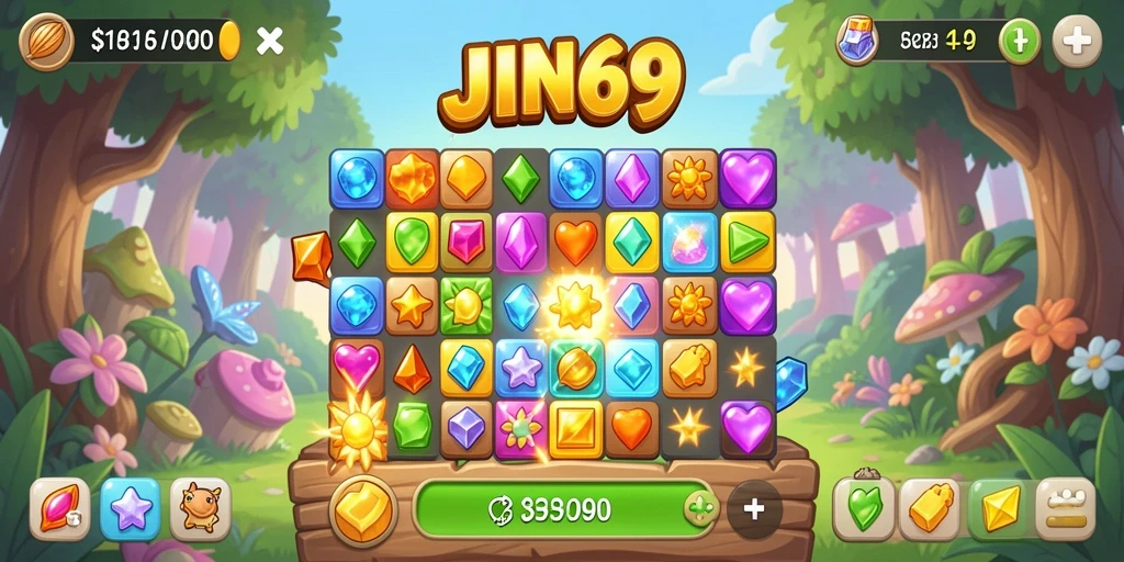 Gameplay seru saat mencocokkan permata dalam JIN69.