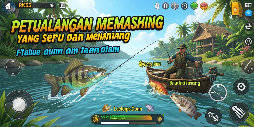 Tampilan gameplay RK55 yang menampilkan pengalaman memancing yang menakjubkan.