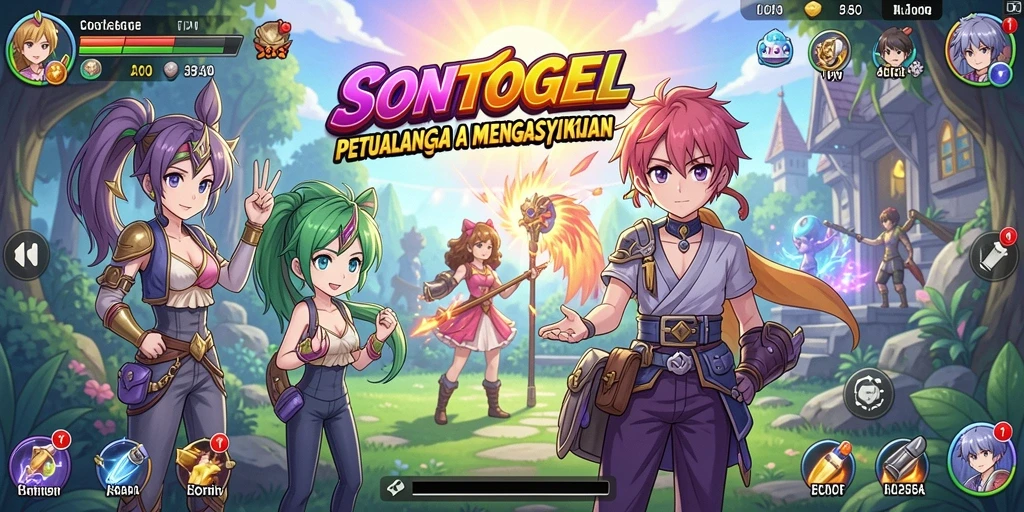 Tangkapan layar gameplay SONTOGEL menampilkan aksi seru dan karakter anime yang ikonik.