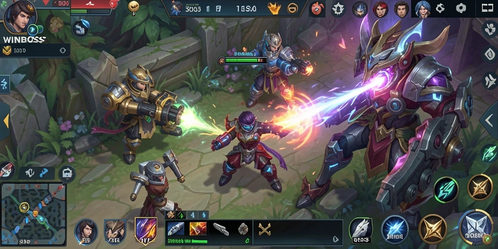 Tangkapan layar gameplay WINBOSS menunjukkan pertempuran yang mendebarkan dan strategi yang menegangkan.